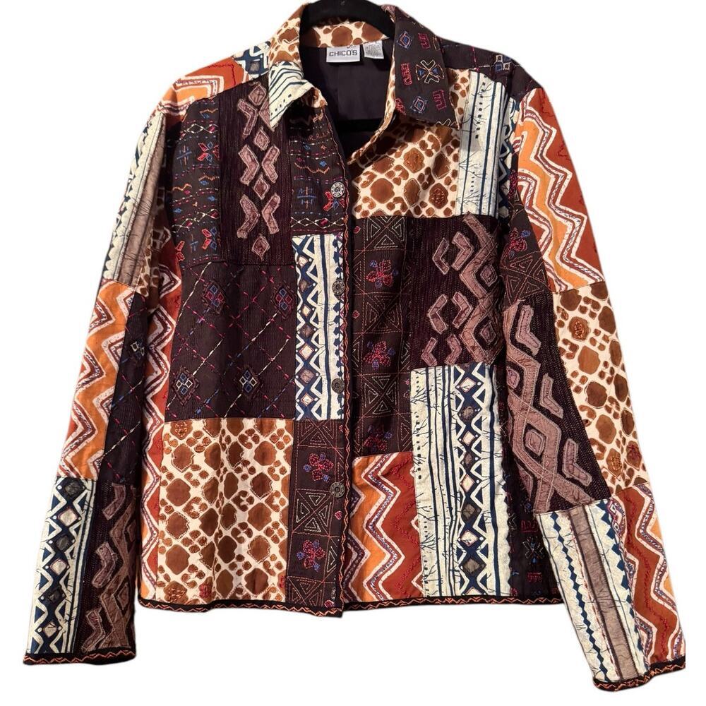 Chico's Patchwork Jacket Chico's Size 2 (M/L) Box… - image 1